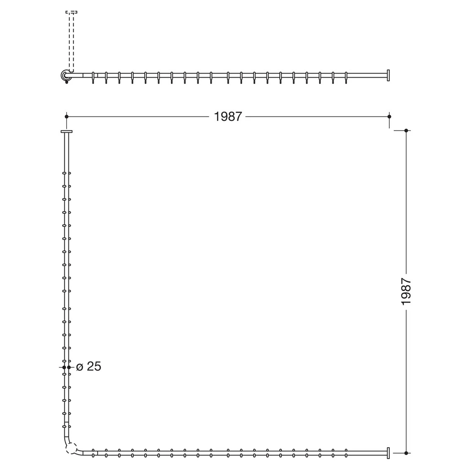 HEWI System 900 Vorhangstange für Duschwanne 200 x 200 cm Bild 2