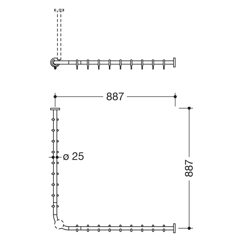 HEWI System 900 Vorhangstange für Duschwanne 90 x 90 cm Bild 2