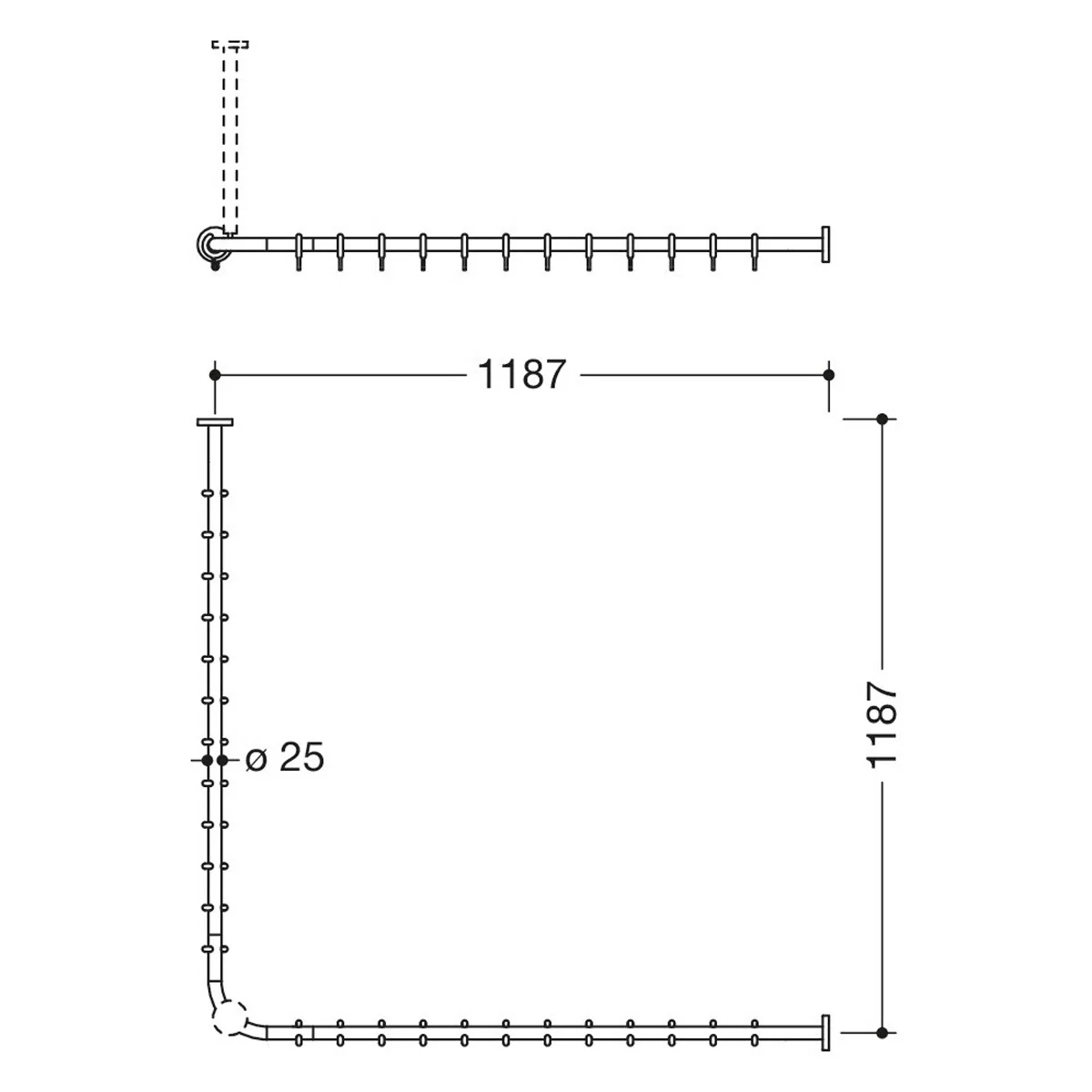 HEWI System 900 Vorhangstange für Duschwanne 120 x 120 cm Bild 2