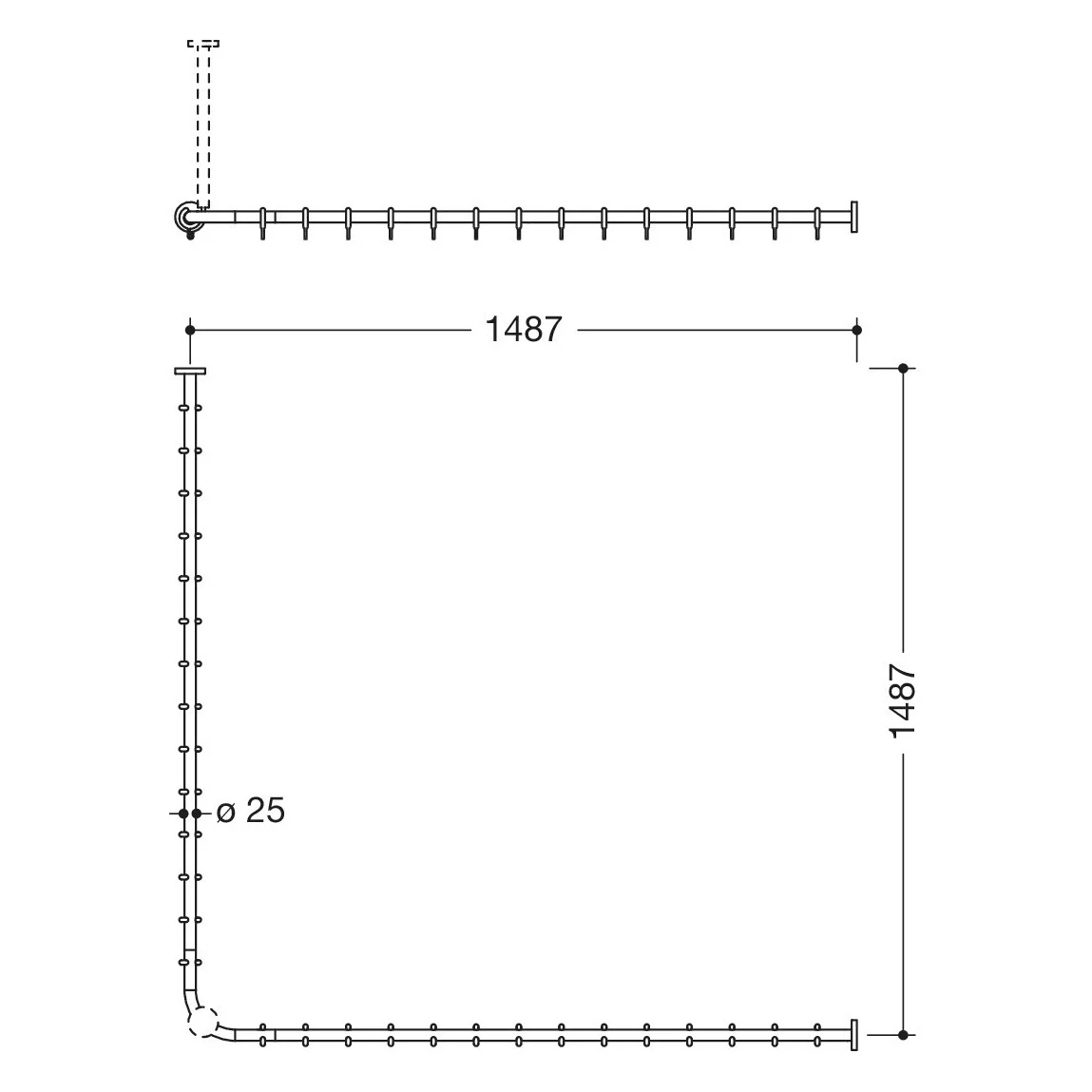 HEWI System 900 Vorhangstange für Duschwanne 150 x 150 cm Bild 2