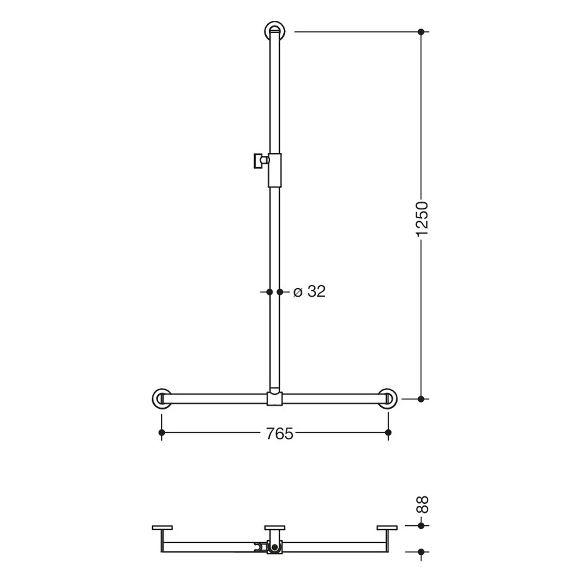 HEWI System 900 Duschhandlauf mit verschiebbarer Brausehalterstange mit Magnetbrausehalter 76,5 cm Bild 2