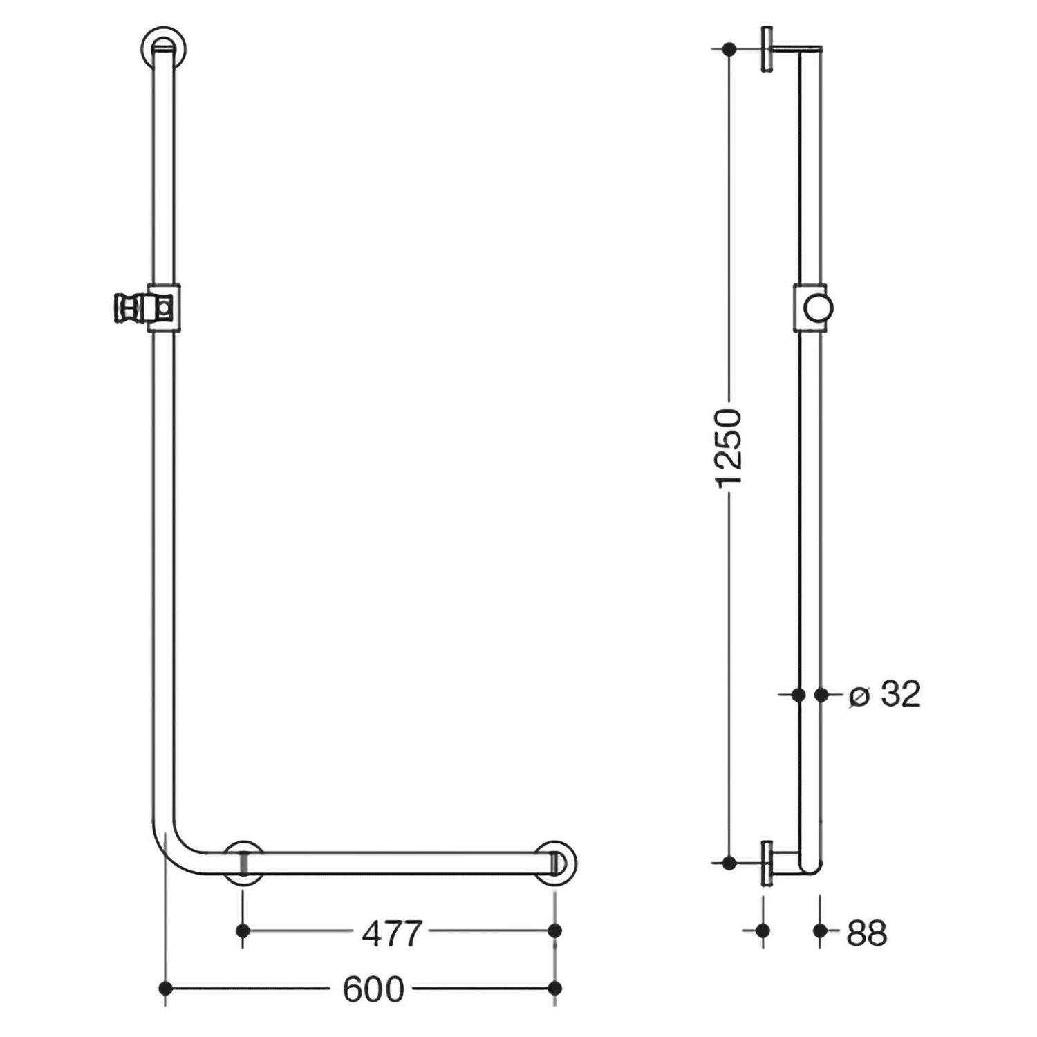 Rysunek techniczny uchwytu kątowego 1250 mm, Hewi