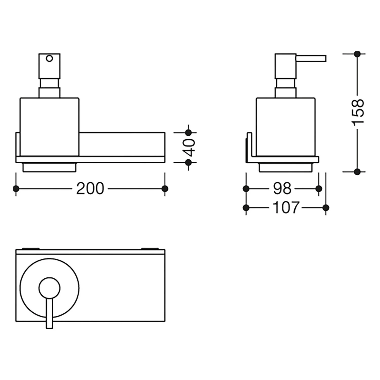 HEWI System 900 Q Ablage mit Seifen- oder Desinfektionsmittelspender Bild 2