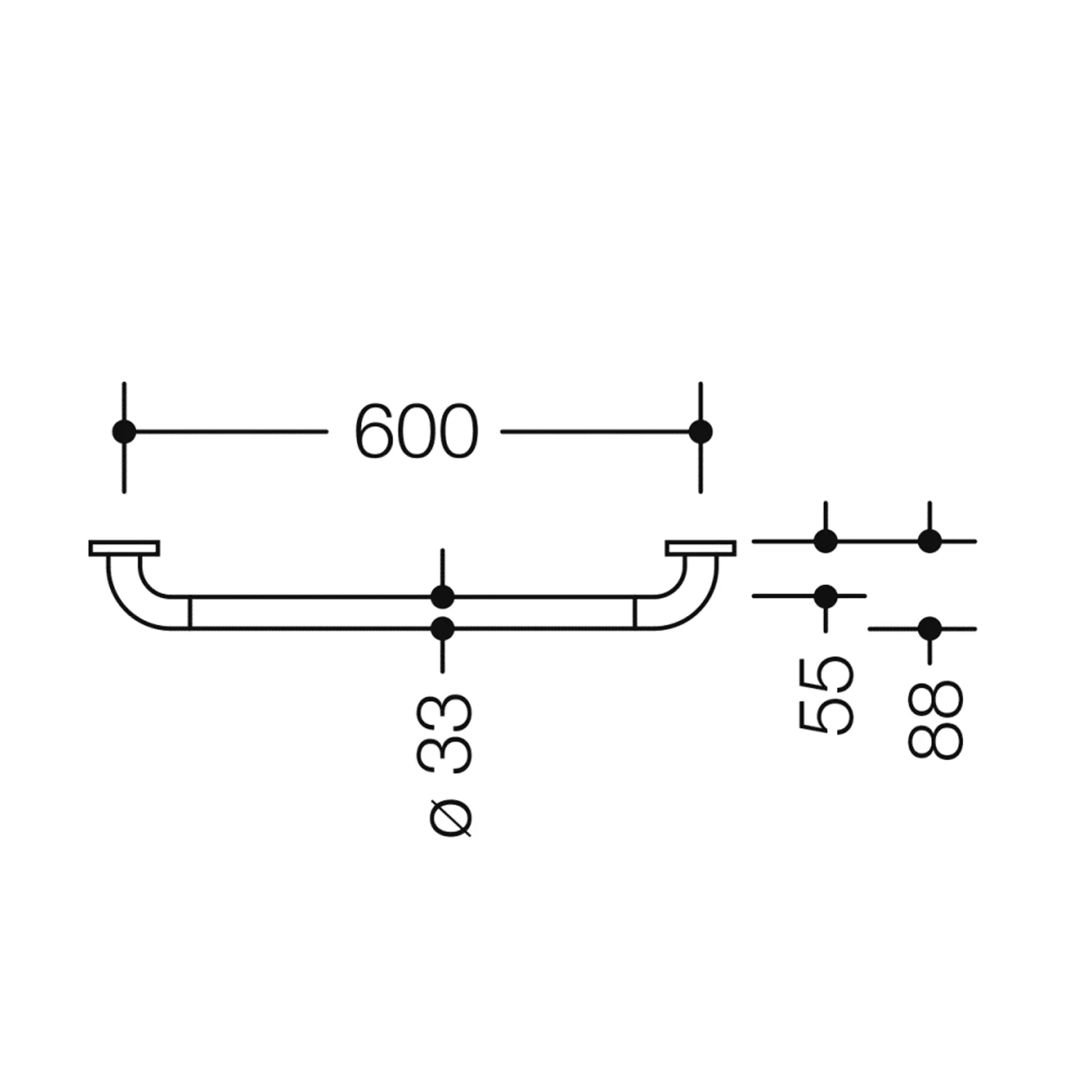 Rysunek techniczny uchwytu 60 cm, Hewi