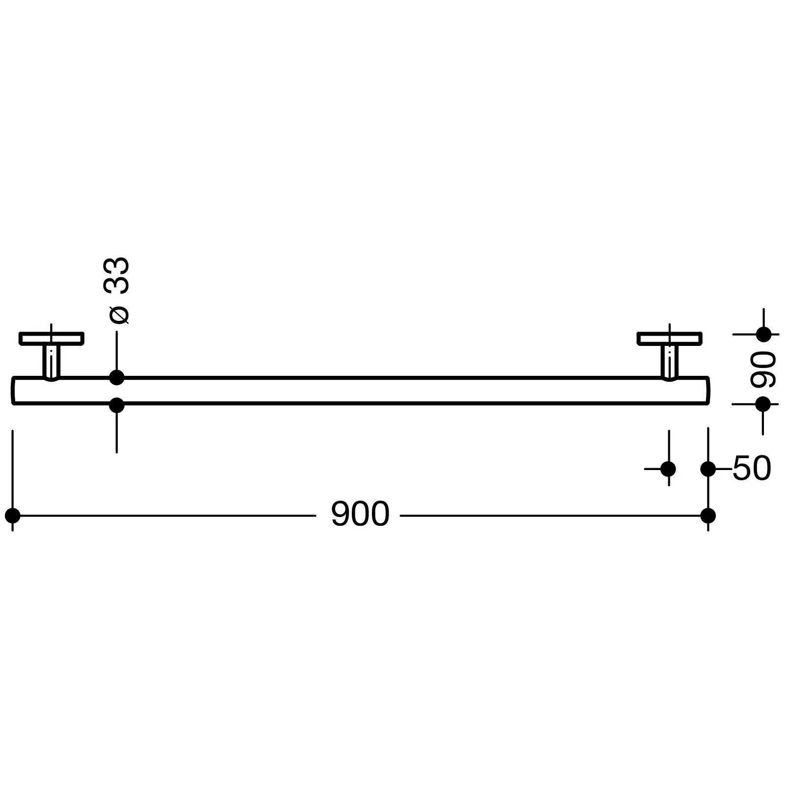 Rysunek techniczny uchwytu 90 cm, Hewi