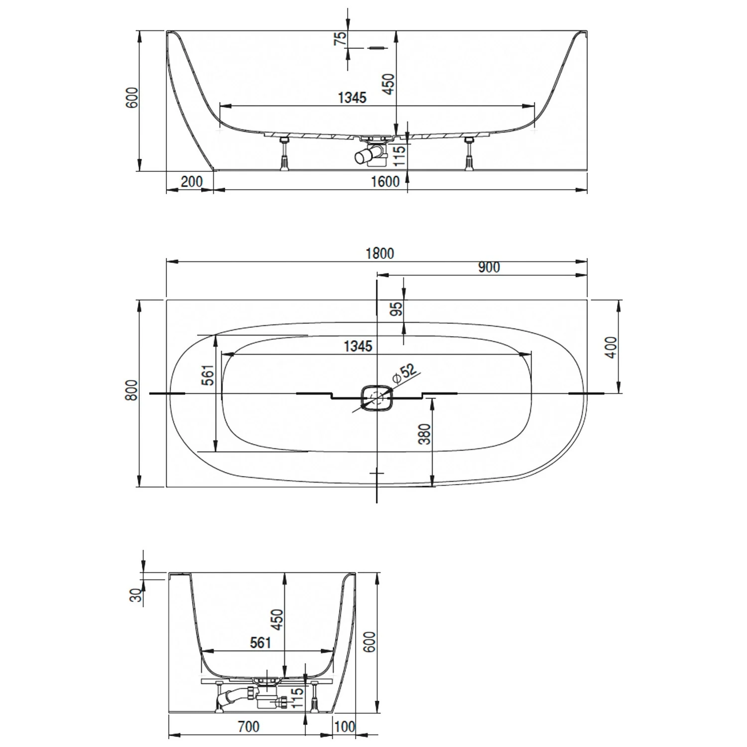 Hoesch iSENSI MONOLITH Eckbadewanne 180 x 80 cm, rechte Ausführung, mit Überlaufbefüllung chrom Bild 5