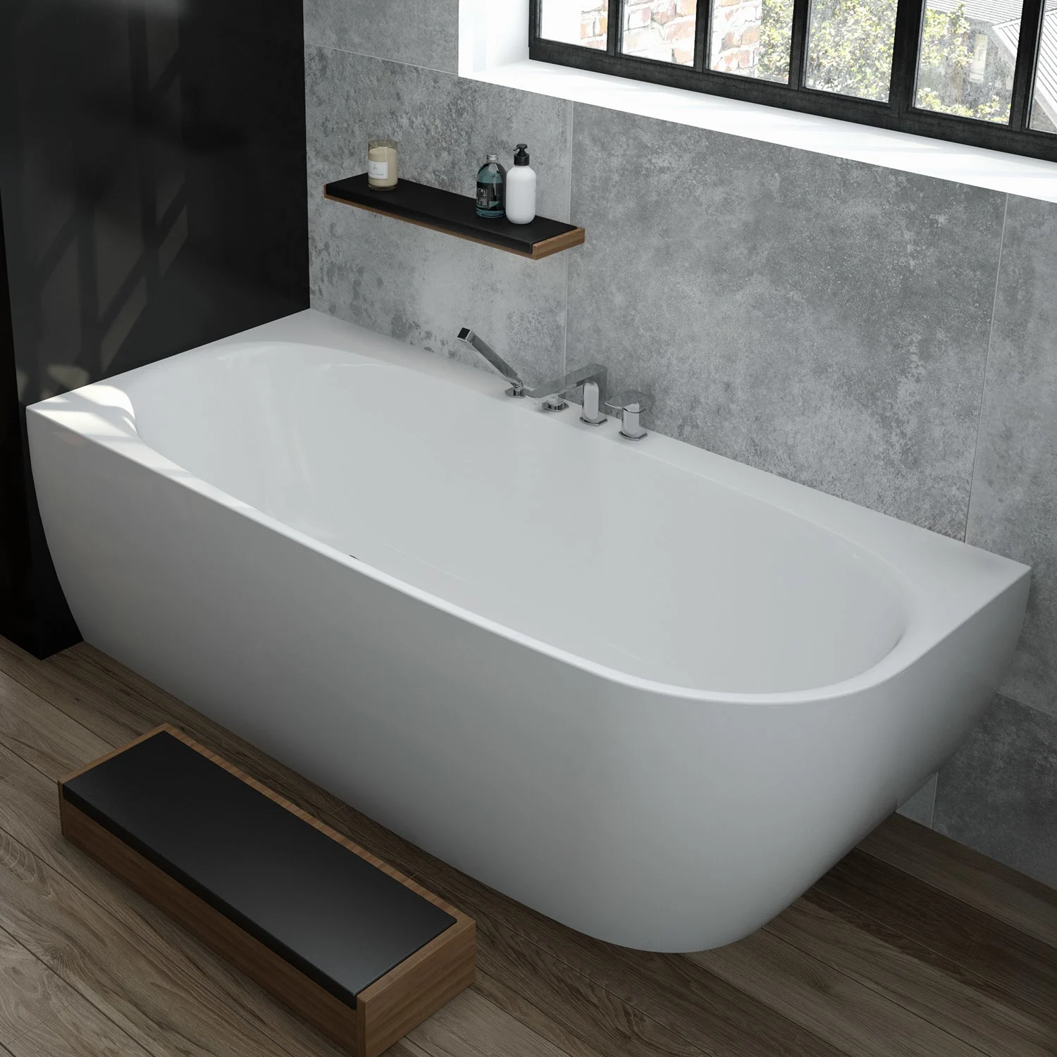 Hoesch iSENSI MONOLITH Eckbadewanne 180 x 80 cm, linke Ausführung, mit Überlaufbefüllung chrom