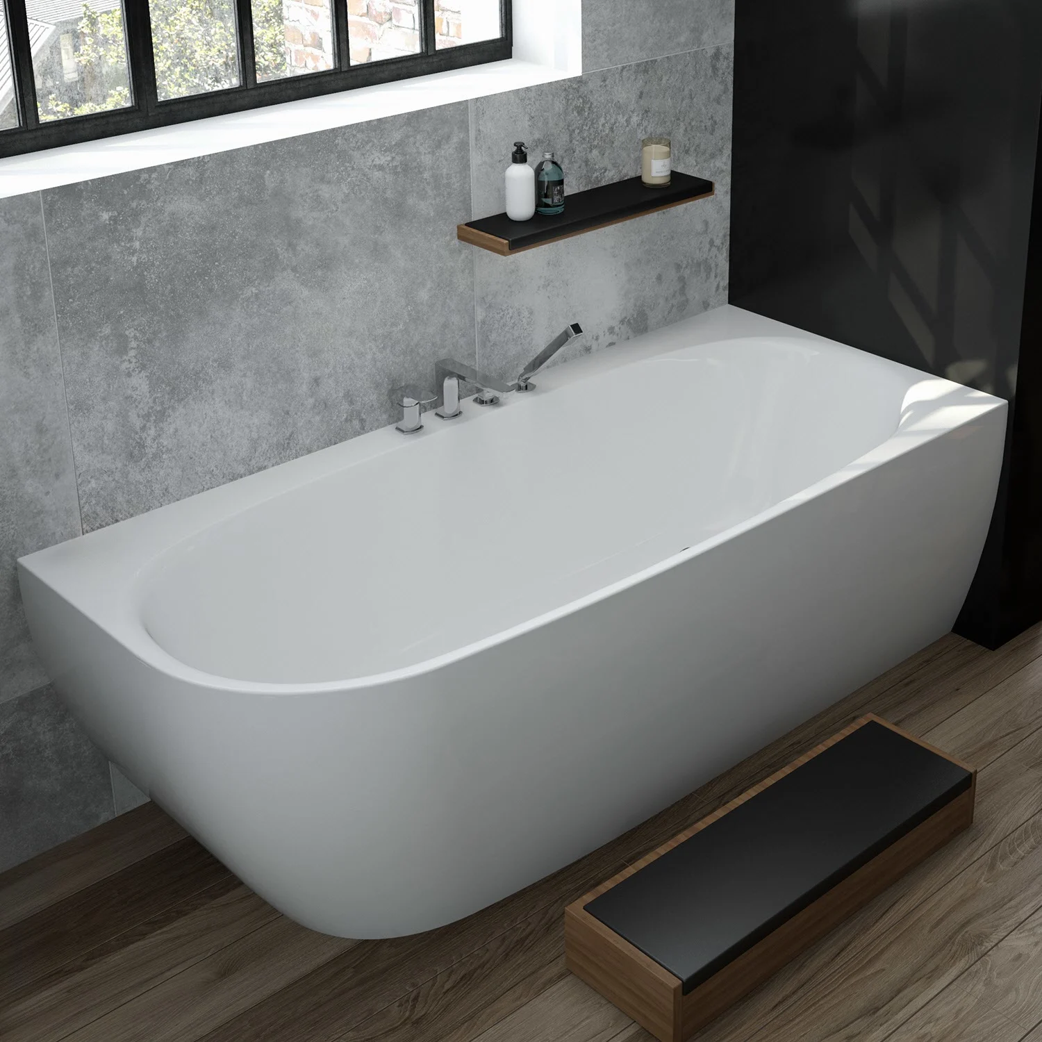 Hoesch iSENSI MONOLITH Eckbadewanne 180 x 80 cm, rechte Ausführung, mit Überlaufbefüllung chrom