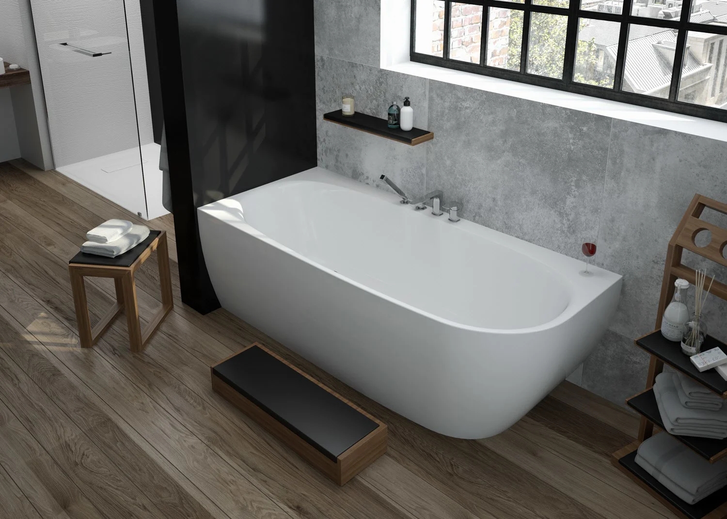Hoesch iSENSI MONOLITH Eckbadewanne 180 x 80 cm, linke Ausführung, mit Überlaufbefüllung chrom Bild 6