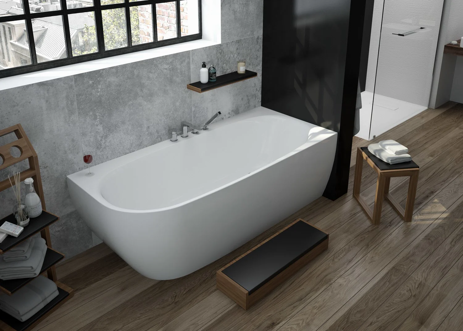Hoesch iSENSI MONOLITH Eckbadewanne 170 x 75 cm, rechte Ausführung, mit Überlaufbefüllung weiß Bild 6
