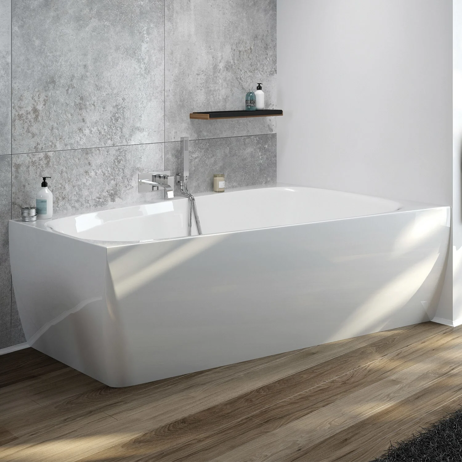 Hoesch iSENSI MONOLITH Badewanne rechts 180 x 140 cm, mit Überlaufschlitz und Überlaufgarnitur (Klick / Klack)