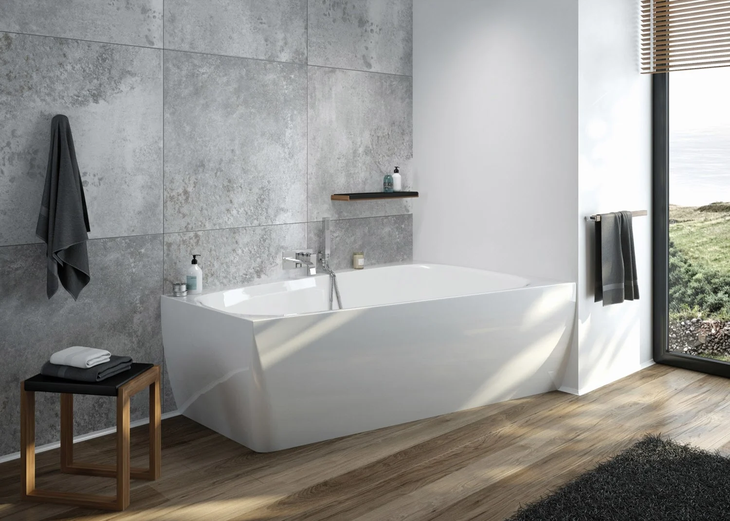 Hoesch iSENSI MONOLITH Badewanne rechts 180 x 140 cm, mit Überlaufschlitz und Überlaufgarnitur (Klick / Klack) Bild 6