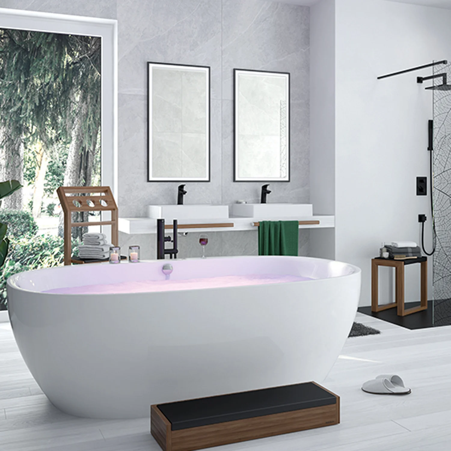 Hoesch iSENSI Ovalbadewanne 190 x 90 cm freistehend, mit Überlaufbefüllung in weiß