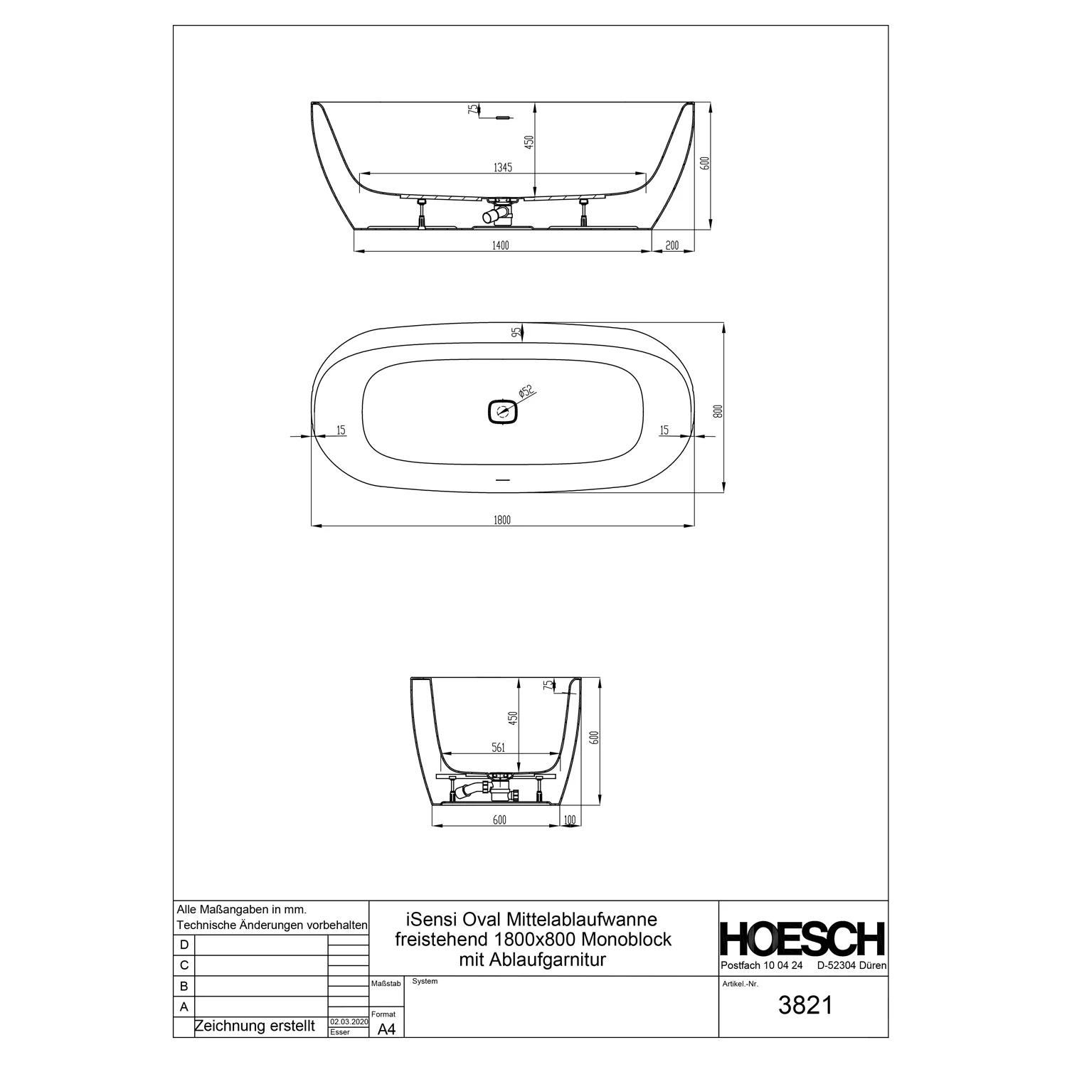 Hoesch iSENSI Ovalbadewanne 180 x 80 cm freistehend Bild 3