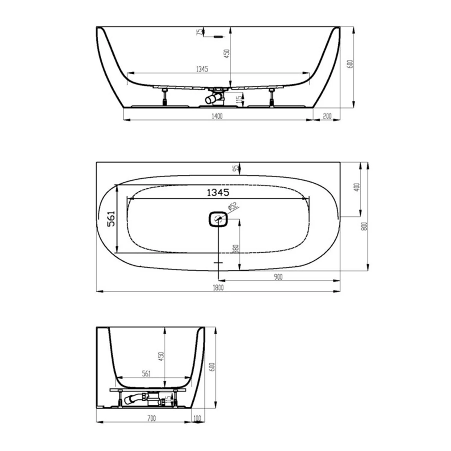 Hoesch iSENSI MONOLITH Vorwand-Badewanne 180 x 80 cm, mit angeformter Schürze Bild 3