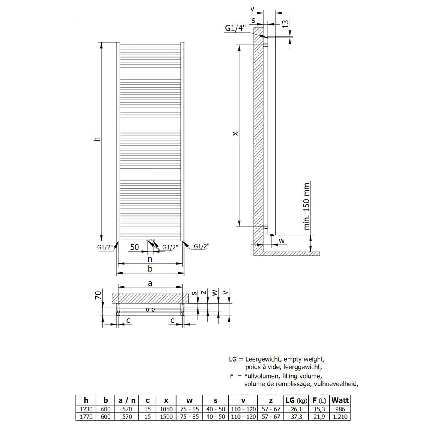 HSK Line Two Badheizkörper 60 x 177 cm Bild 4