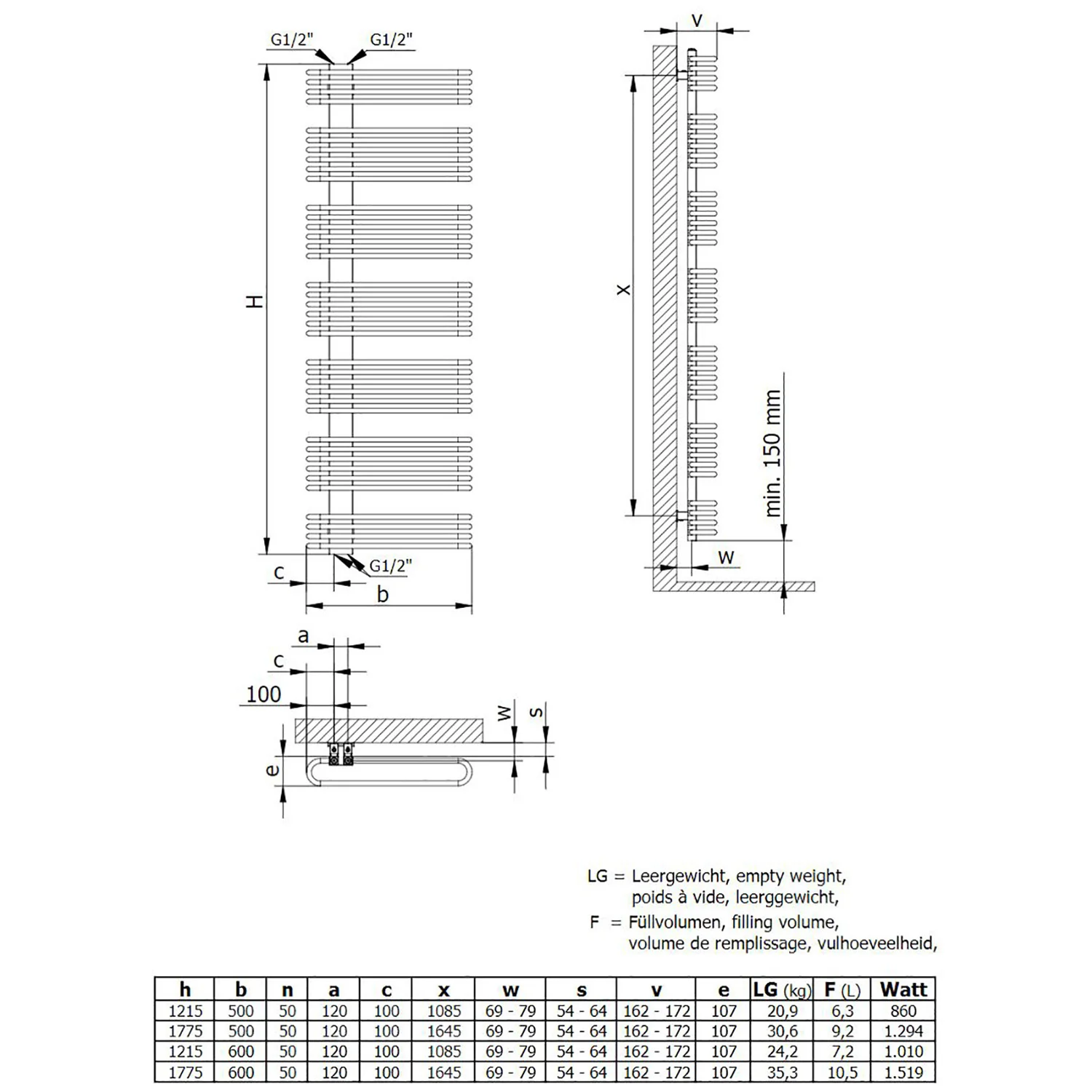 HSK Badheizkörper Premium 60 x 177,5 cm Mittelanschluss versetzt Bild 3