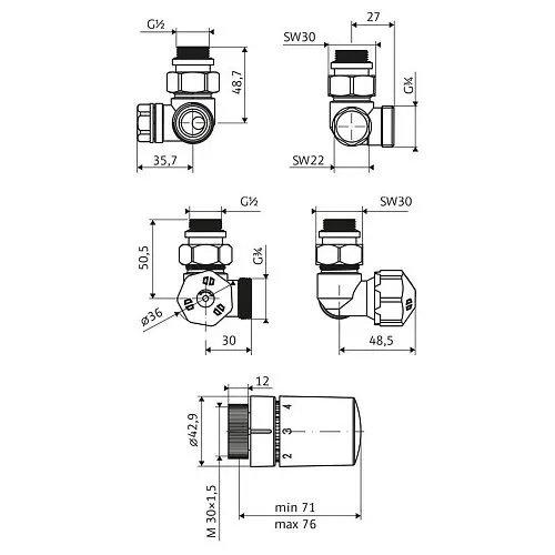 HSK Ventil-Set Winkel-Eck, Version links Bild 2