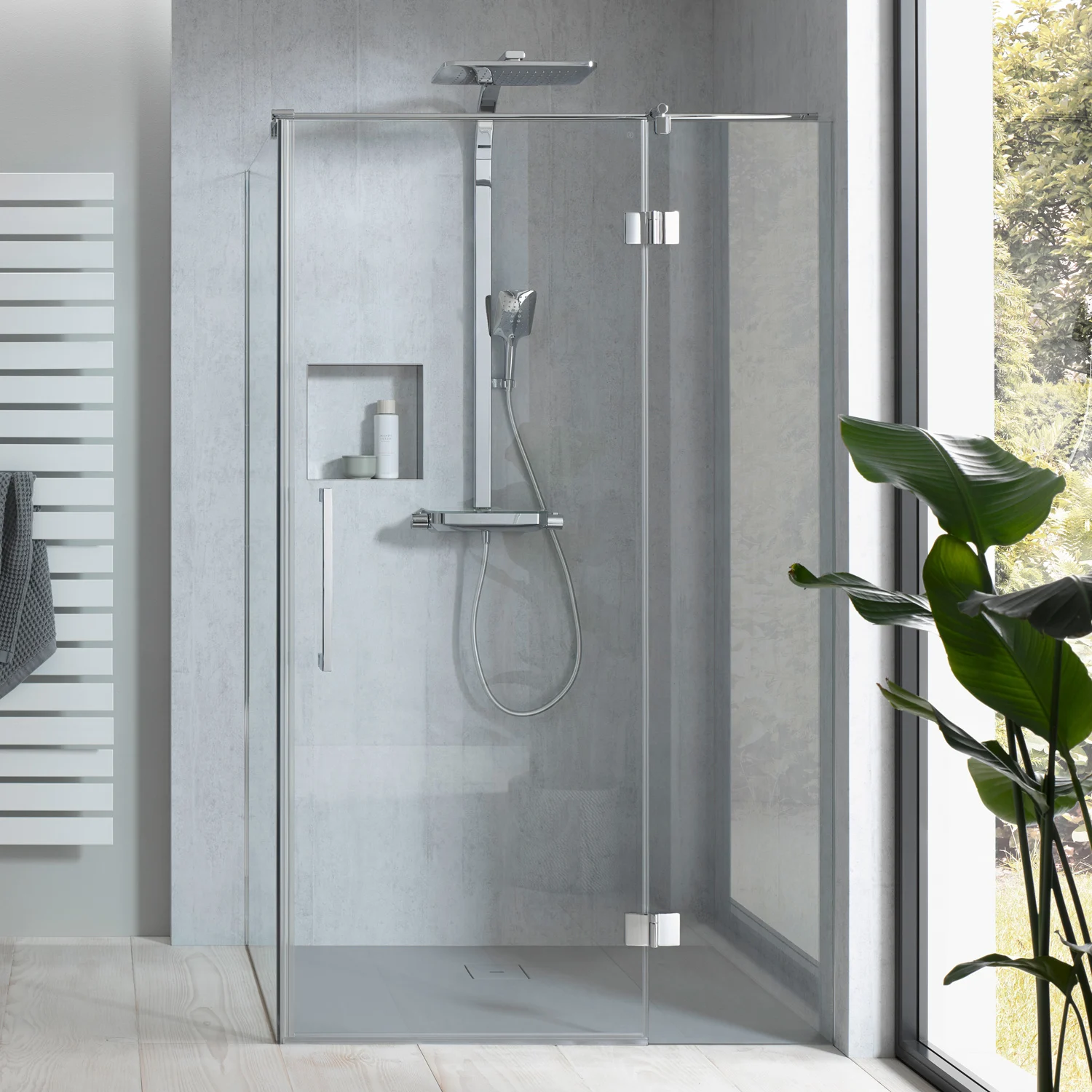 HSK Aperto Pro Drehtür pendelbar an Nebenteil für Seitenwand 100 cm, Anschlag rechts