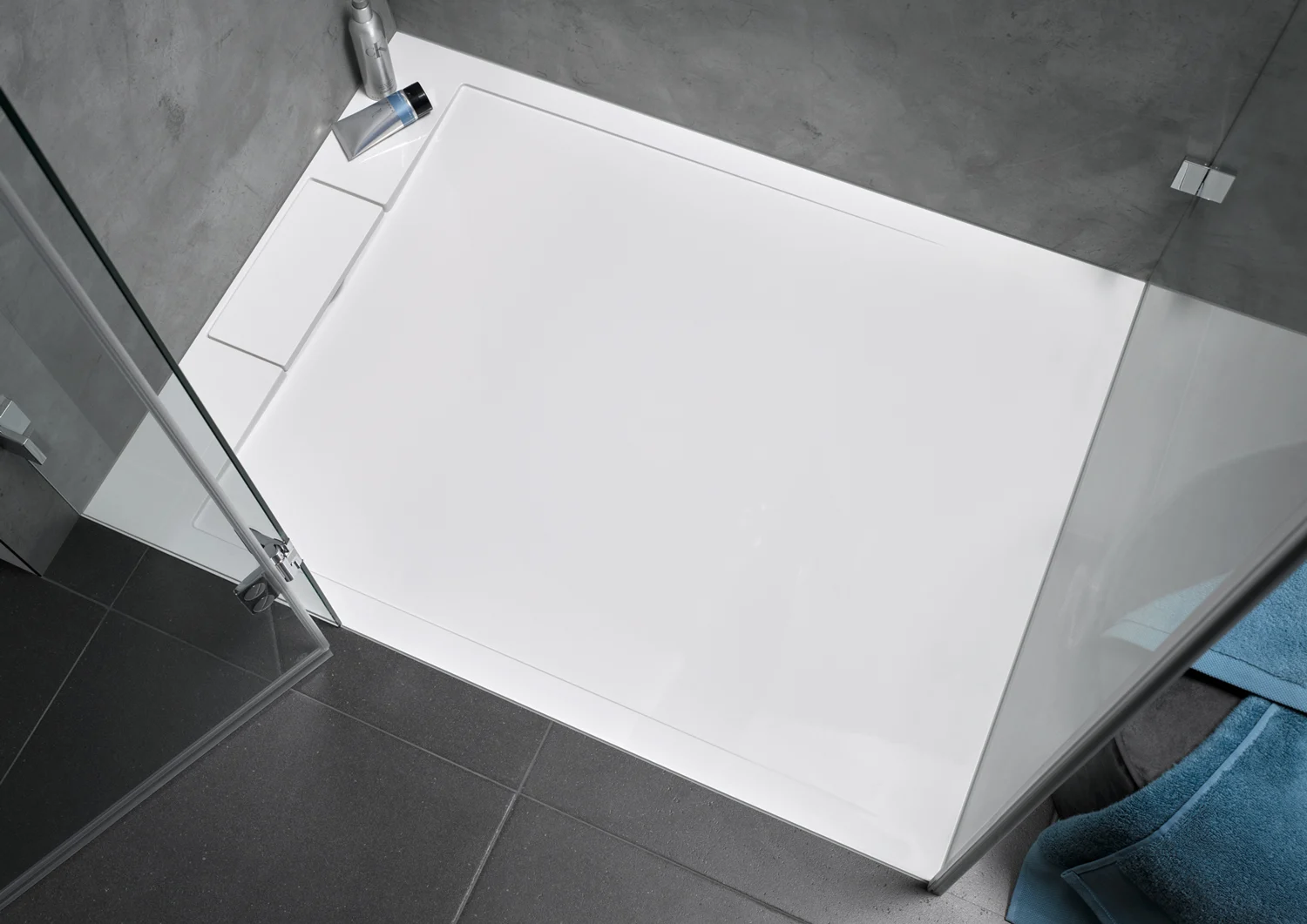 HSK Marmor-Polymer Duschwanne 100 x 100 cm superflach mit Randablauf und Antislip Bild 3