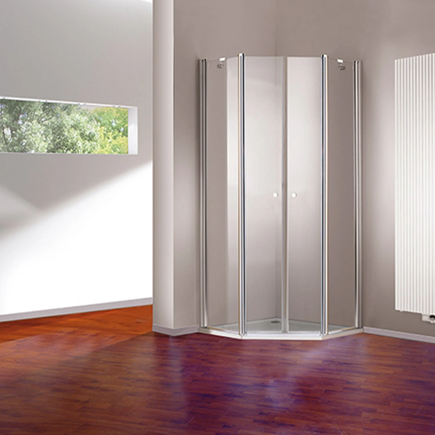 HÜPPE 501 Design pure 5-Eck Schwingtür 2-flüglig mit Festteilen 100 x 100 x 200 cm, Glas ohne Anti-Plaque