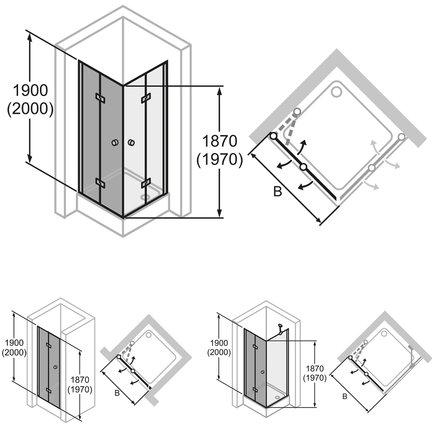 HÜPPE 501 Design pure 4-Eck Schwingfalttür Anschlag links 50-125 x 140-200 cm, Glas ohne Anti-Plaque Bild 4