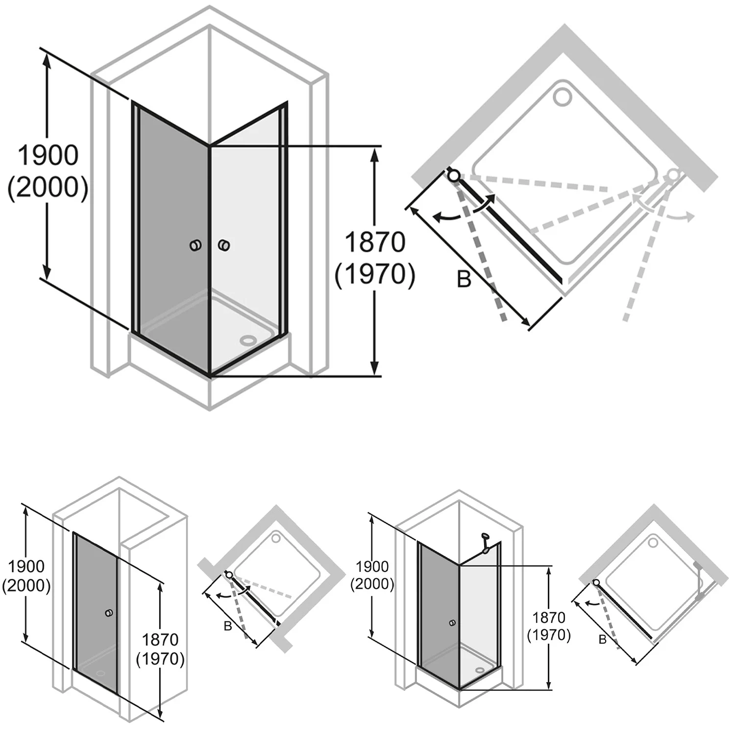 HÜPPE 501 Design pure 4-Eck Schwingtür 50-110 x 140-200 cm, Glas ohne Anti-Plaque Bild 4