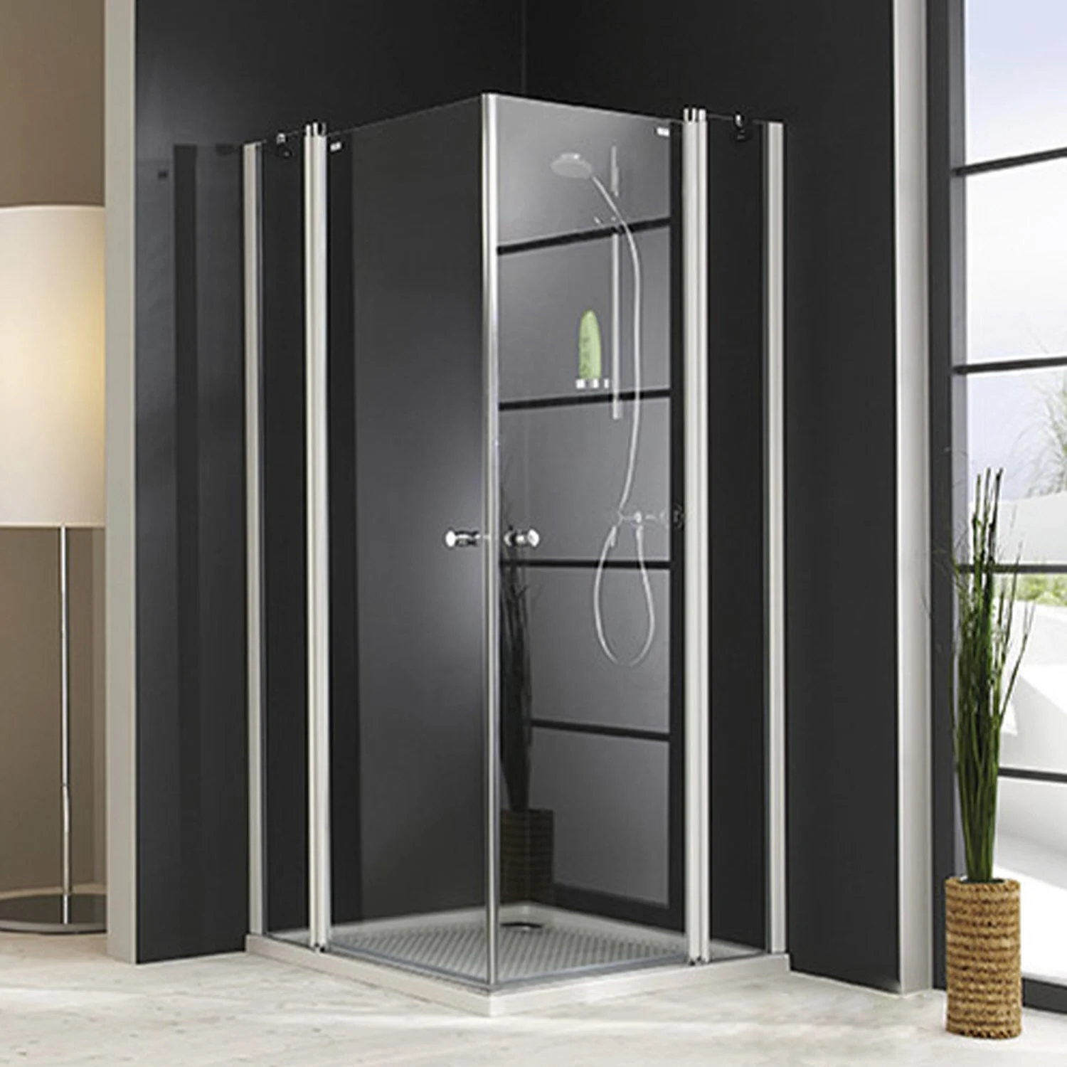 HÜPPE 501 Design pure 4-Eck Schwingtür mit festem Segment 100 x 200 cm, Glas ohne Anti-Plaque
