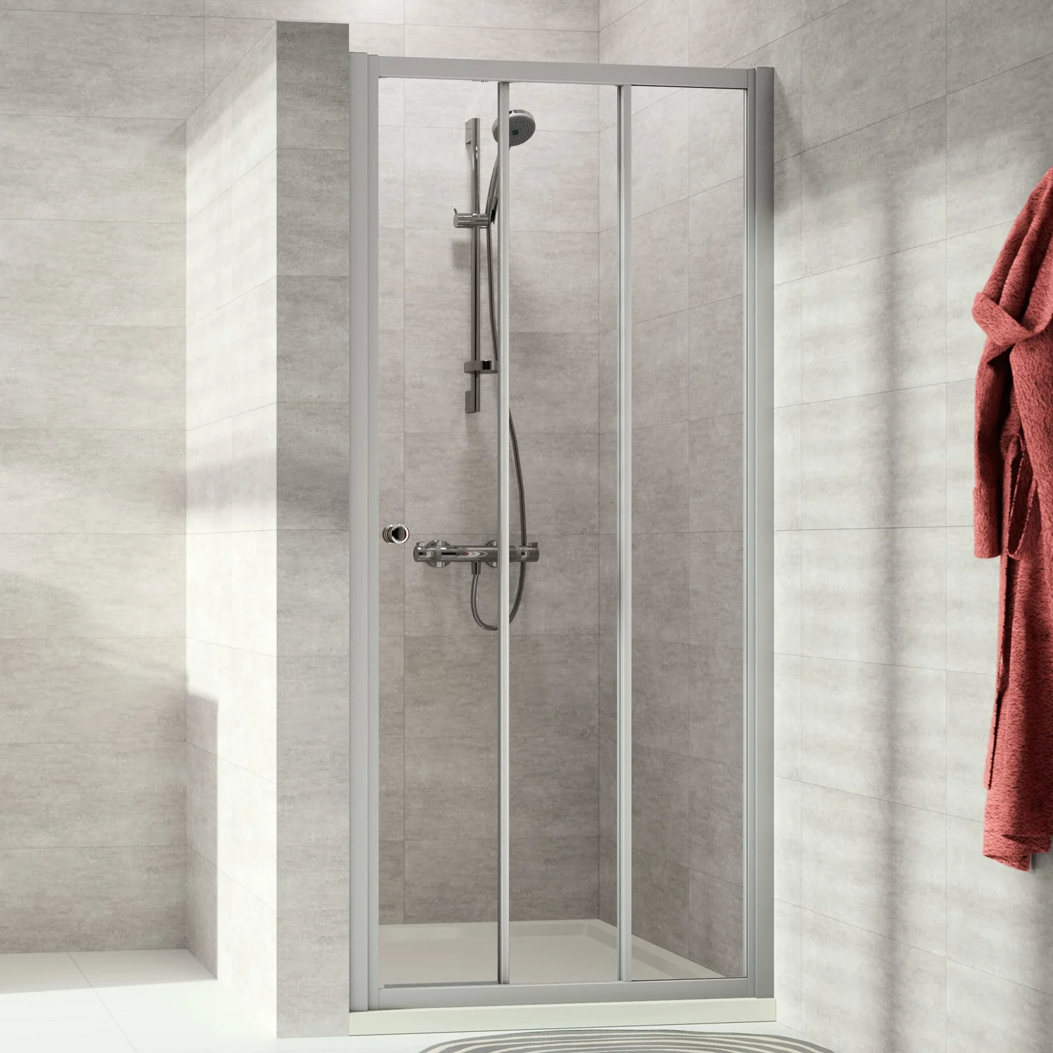HÜPPE Alpha 2 teilgerahmt 4-Eck Gleittür 2-teilig mit festem Segment, 80 x 200 cm, Glas mit Anti-Plaque