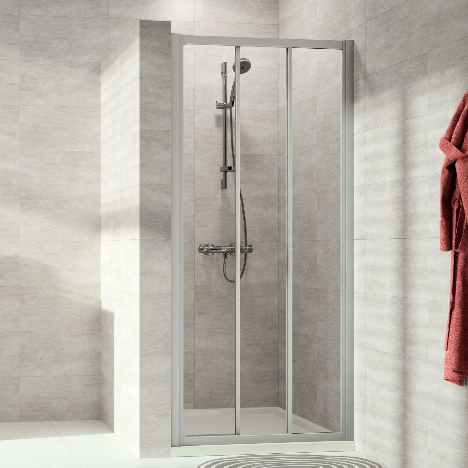 HÜPPE Alpha 2 vollgerahmt 4-Eck Gleittür 2-teilig mit festem Segment, 90 x 190 cm, Glas ohne Anti-Plaque