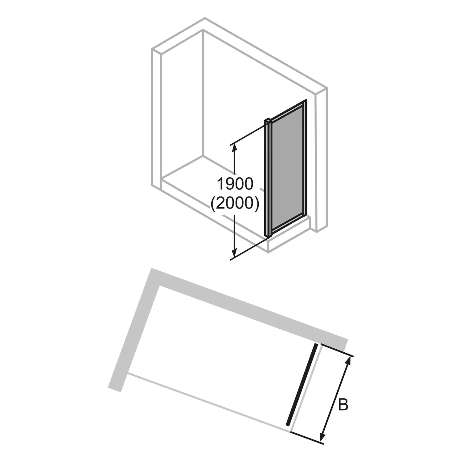 HÜPPE Alpha 2 vollgerahmt 4-Eck Seitenwand, 100 x 190 cm, Glas ohne Anti-Plaque Bild 3