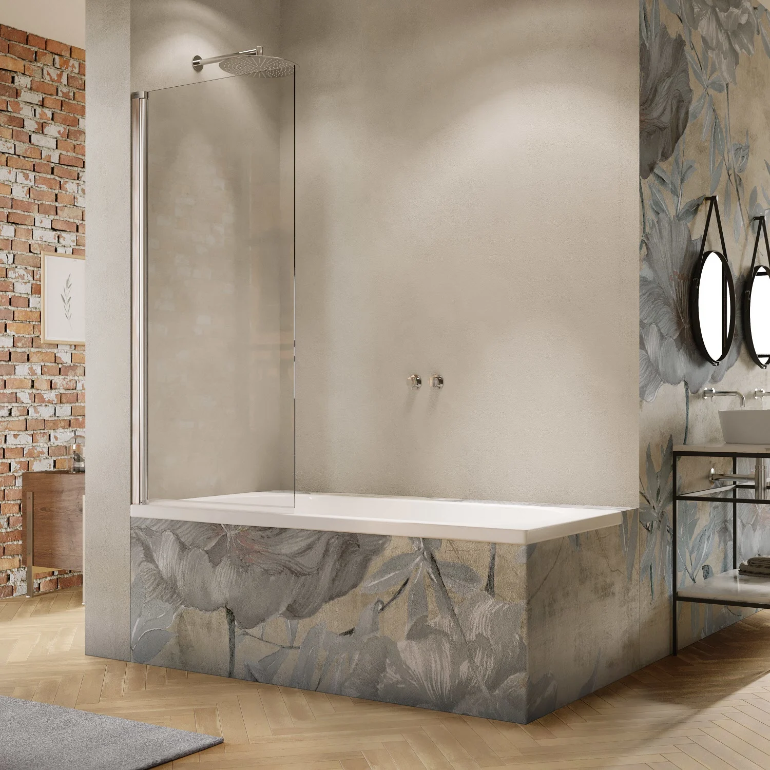 HÜPPE Solva teilgerahmt Badewannenabtrennung 1-teilig 75 x 150 cm, Glas mit Anti-Plaque, Linksbefestigung