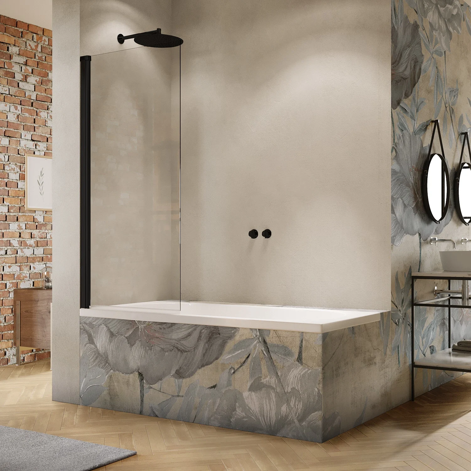 HÜPPE Solva teilgerahmt Badewannenabtrennung 1-teilig 50-100 x 120-200 cm, Glas mit Anti-Plaque, Linksbefestigung