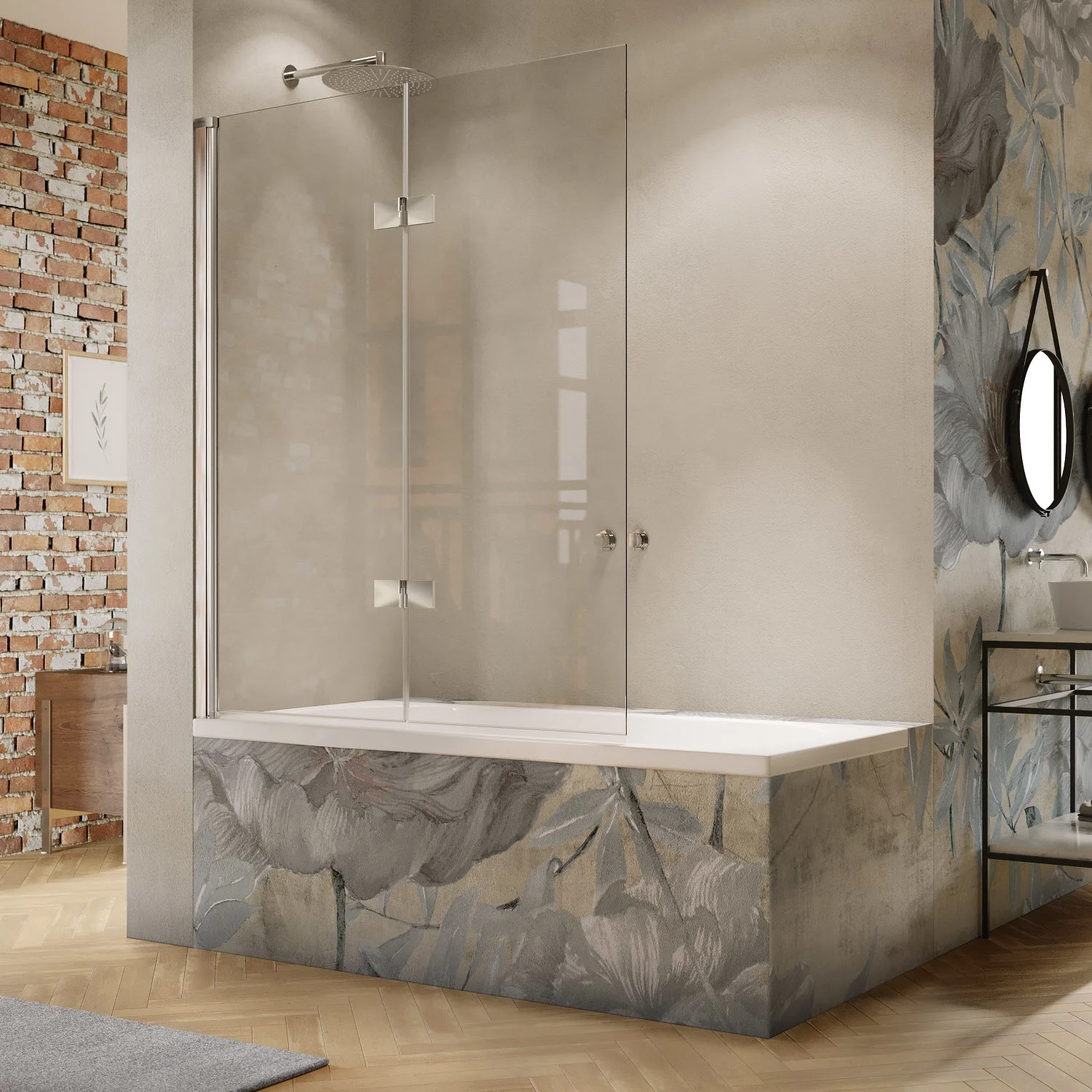 HÜPPE Solva teilgerahmt Badewannenabtrennung Schwingfalttür 50-125 x 120-200 cm, Glas ohne Anti-Plaque, Linksbefestigung