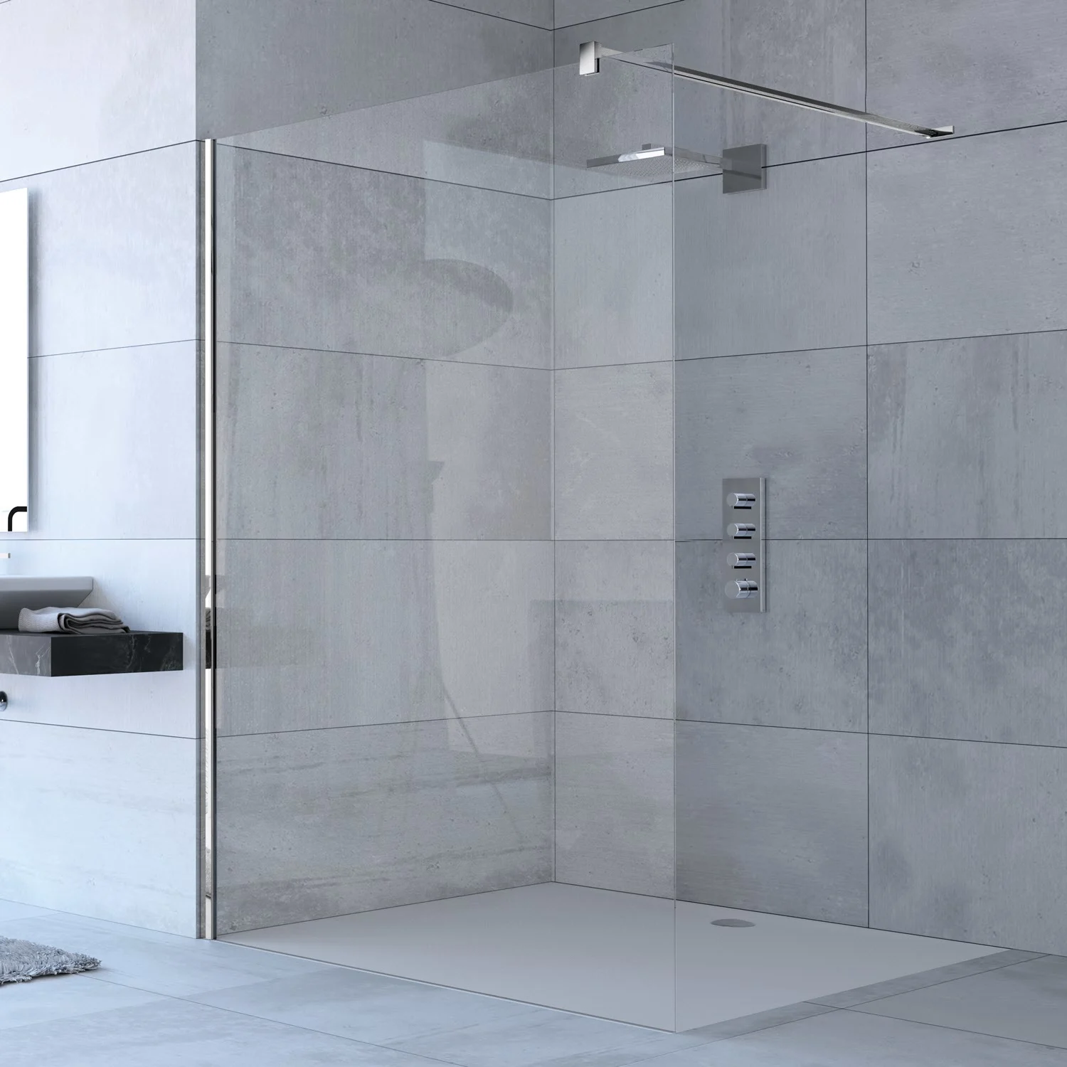 HÜPPE Design pure Walk-In Seitenwand 120 cm, mit Querstrebe, Glas 8 mm mit Anti-Plaque