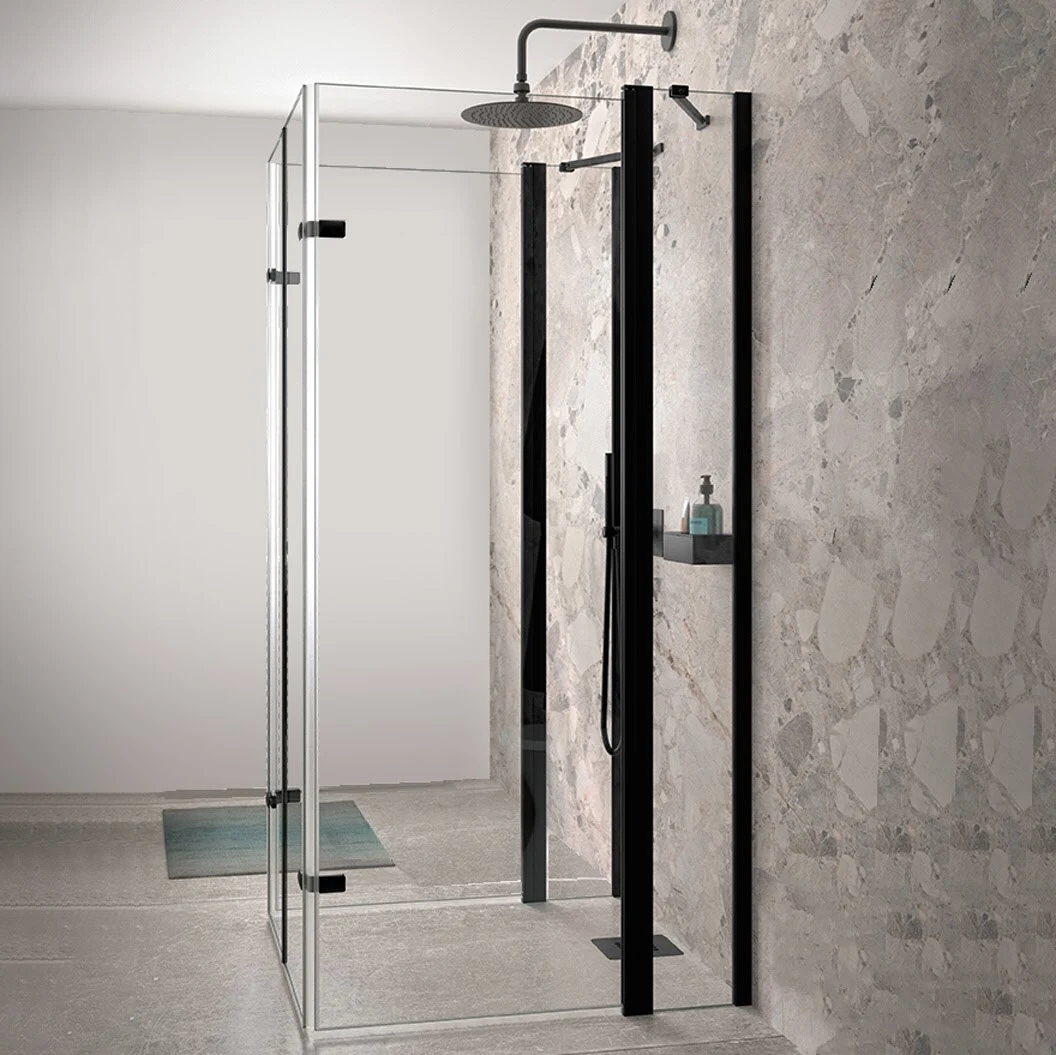 HÜPPE Design pure U-Kabine mit 2 Schwingfalttüren mit Festteil, Maßanfertigung, Glas mit Anti-Plaque, mit Komfortgriff
