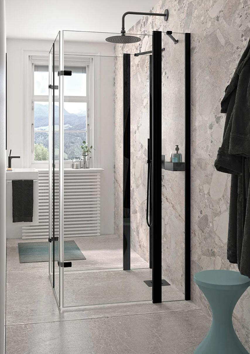 HÜPPE Design pure U-Kabine mit 2 Schwingfalttüren mit Festteil, Maßanfertigung, Glas mit Anti-Plaque, mit Komfortgriff Bild 6