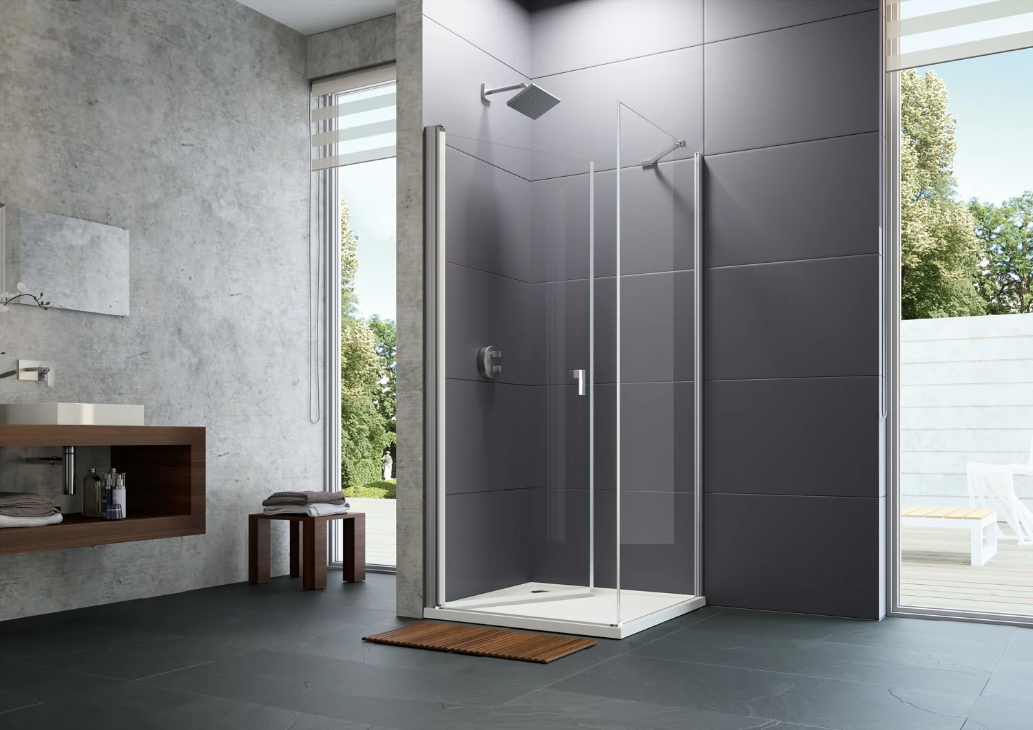 HÜPPE Design pure 4-Eck Seitenwand für Schwingtür 90 x 190 cm, Glas mit Anti-Plaque Bild 2