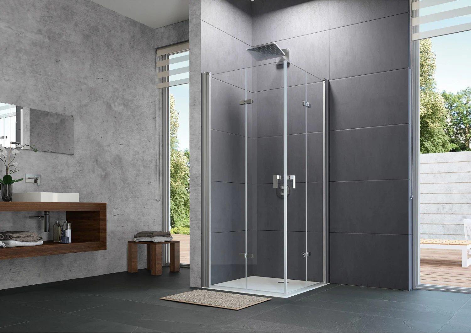 HÜPPE Design pure 4-Eck Schwingfalttür 90 x 190 cm, Linksbefestigung, Glas mit Anti-Plaque Bild 2