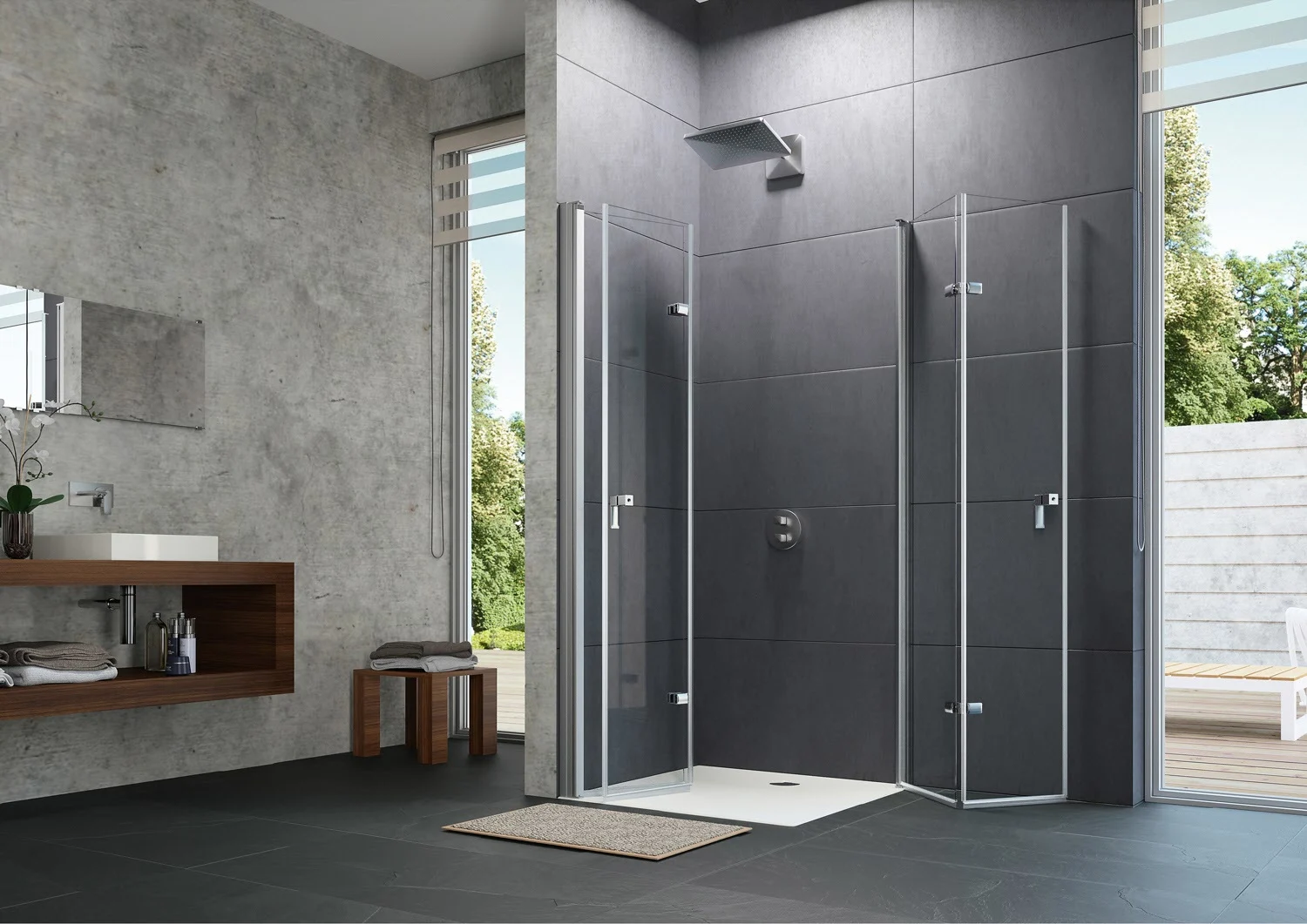 HÜPPE Design pure 4-Eck Schwingfalttür 90 x 190 cm, Linksbefestigung, Glas mit Anti-Plaque Bild 3