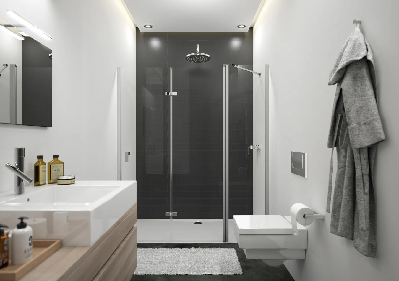 HÜPPE Design pure 4-Eck Schwingfalttür mit festem Segment 140 x 190 cm, Rechtsbefestigung, Glas mit Anti-Plaque Bild 2