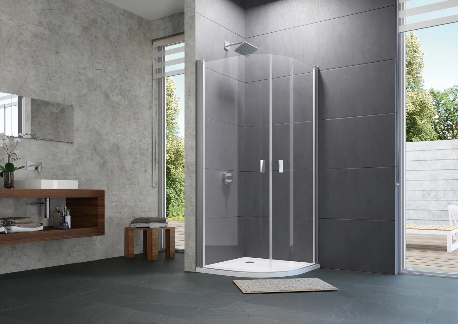 HÜPPE Design pure 1/4 Kreis Schwingtür 80 x 200 cm, R= 55 cm, Glas mit Anti-Plaque Bild 2