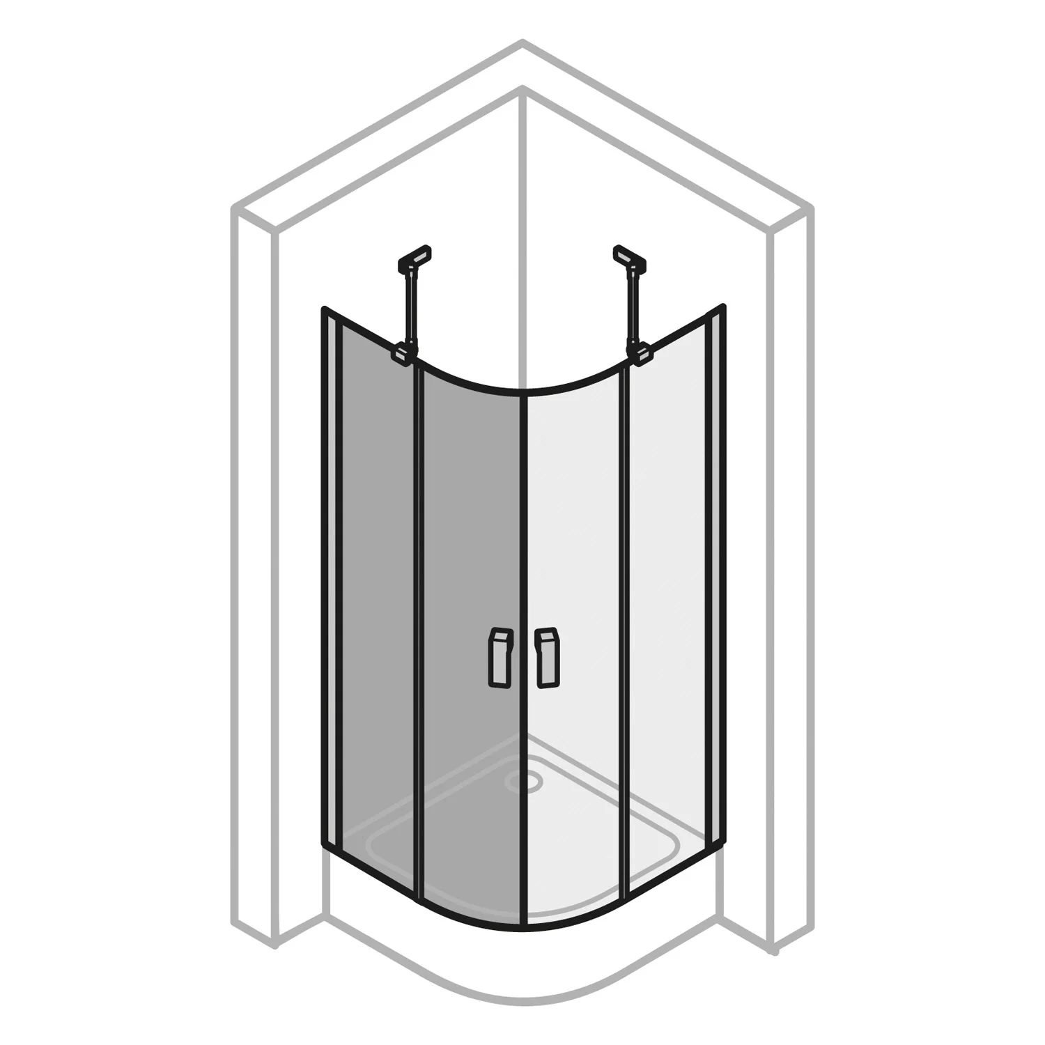 HÜPPE Design pure 1/4 Kreis Schwingtür mit festem Segment 90 x 190 cm, R= 50 cm, Glas mit Anti-Plaque Bild 3