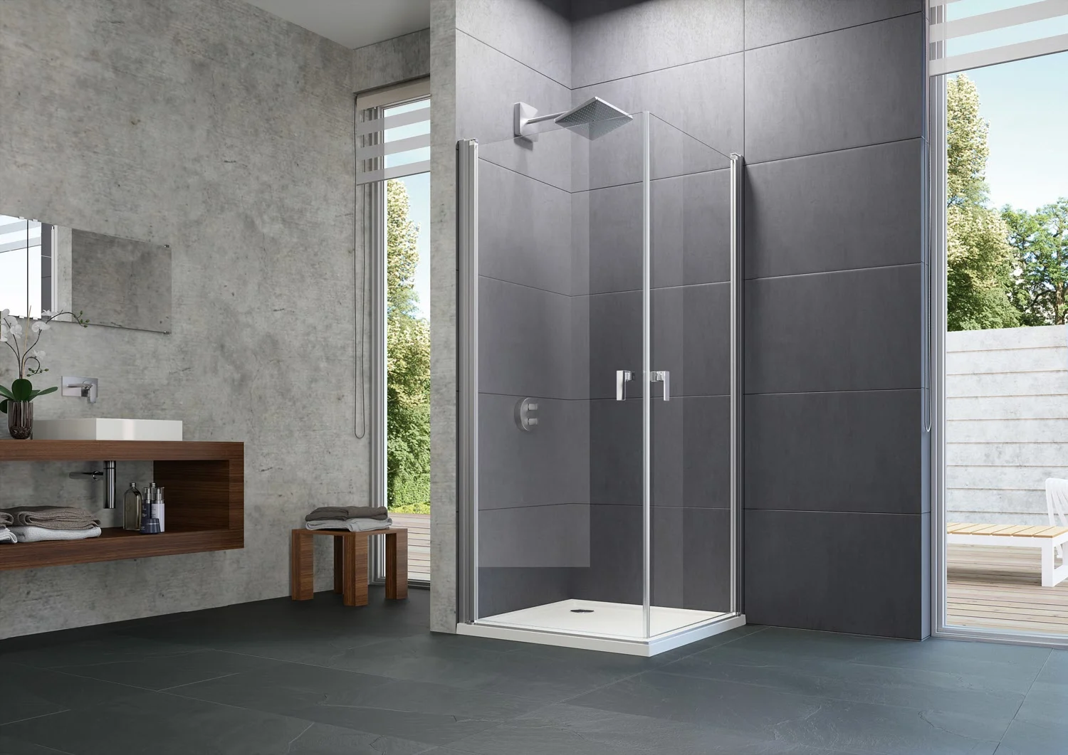 HÜPPE Design pure 4-Eck Schwingtür 90 x 190 cm, Glas mit Anti-Plaque Bild 2