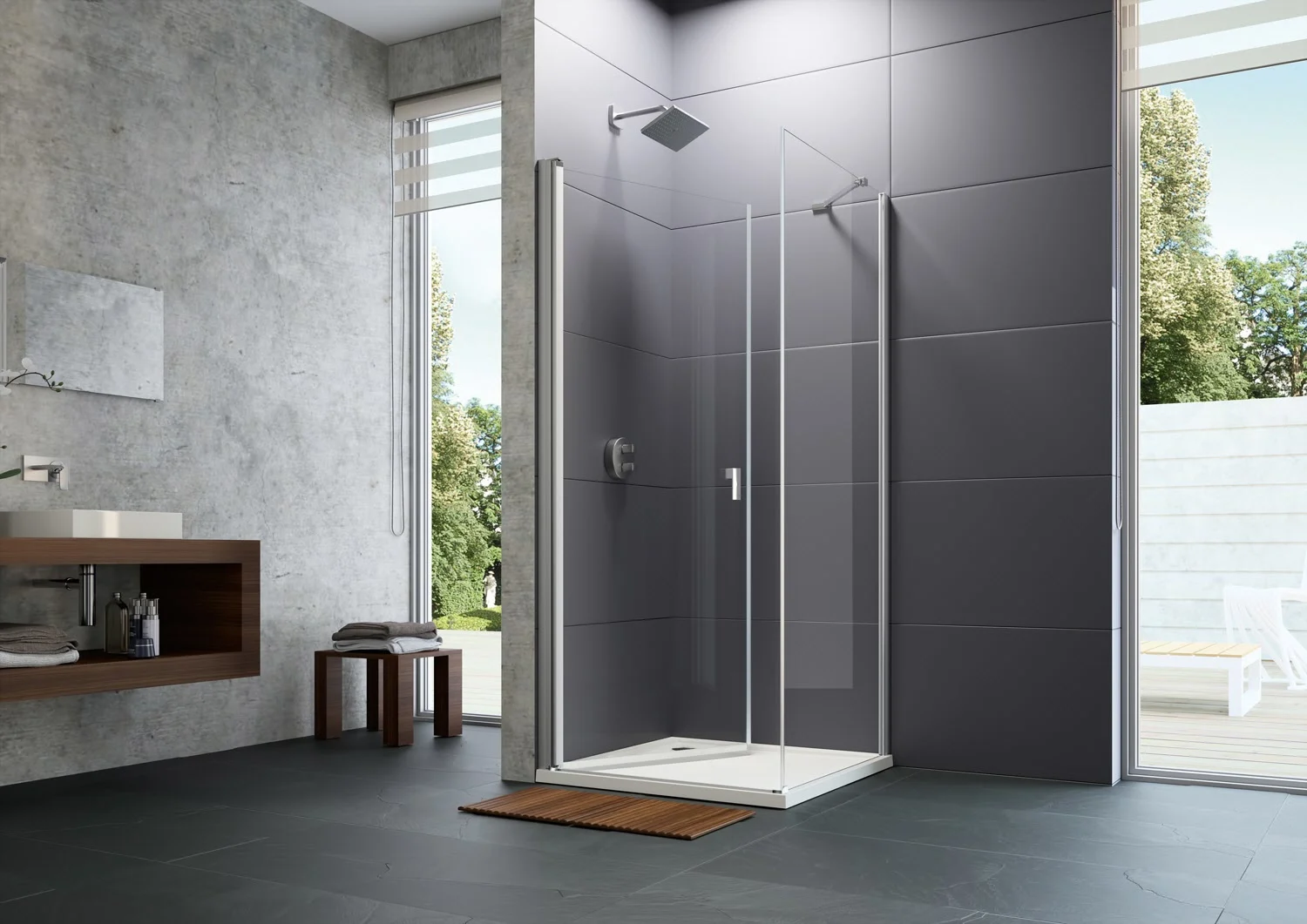 HÜPPE Design pure 4-Eck Schwingtür 90 x 190 cm, Glas mit Anti-Plaque Bild 4