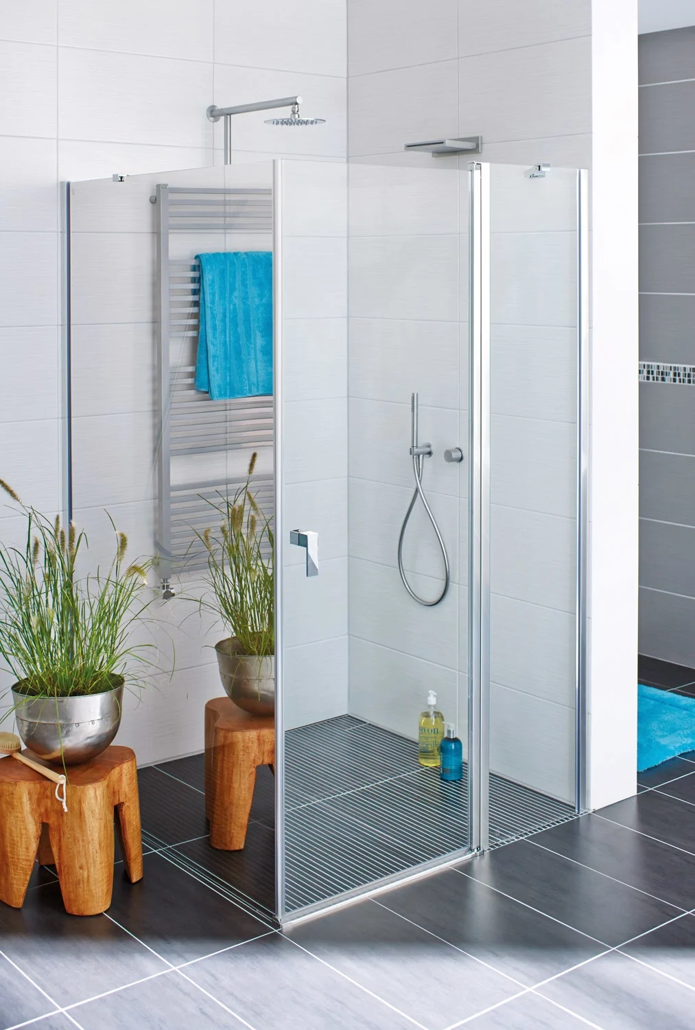 HÜPPE Design pure 4-Eck Schwingtür mit festem Segment 90 x 200 cm, Glas ohne Anti-Plaque Bild 3