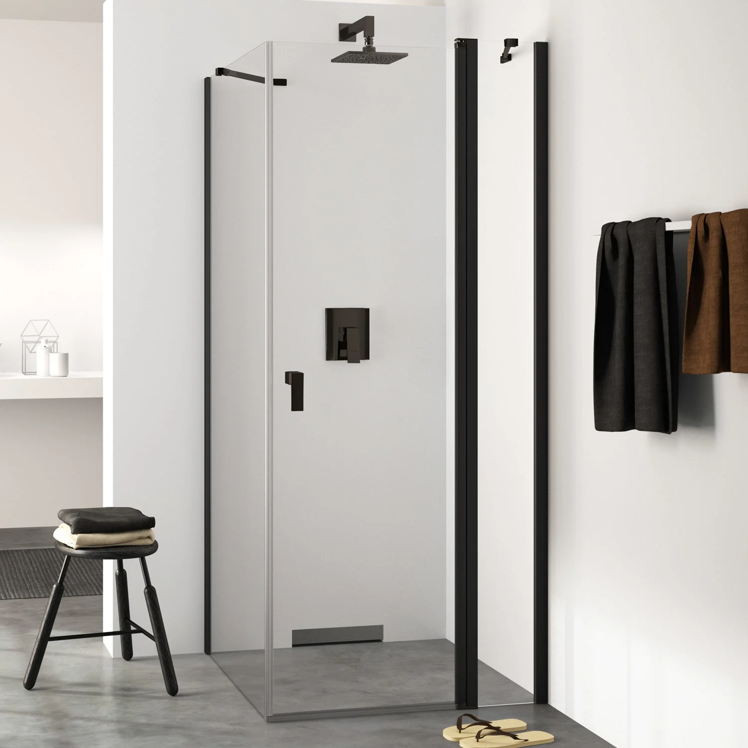 HÜPPE Design pure 4-Eck Schwingtür mit festem Segment 120 x 200 cm, Glas mit Anti-Plaque