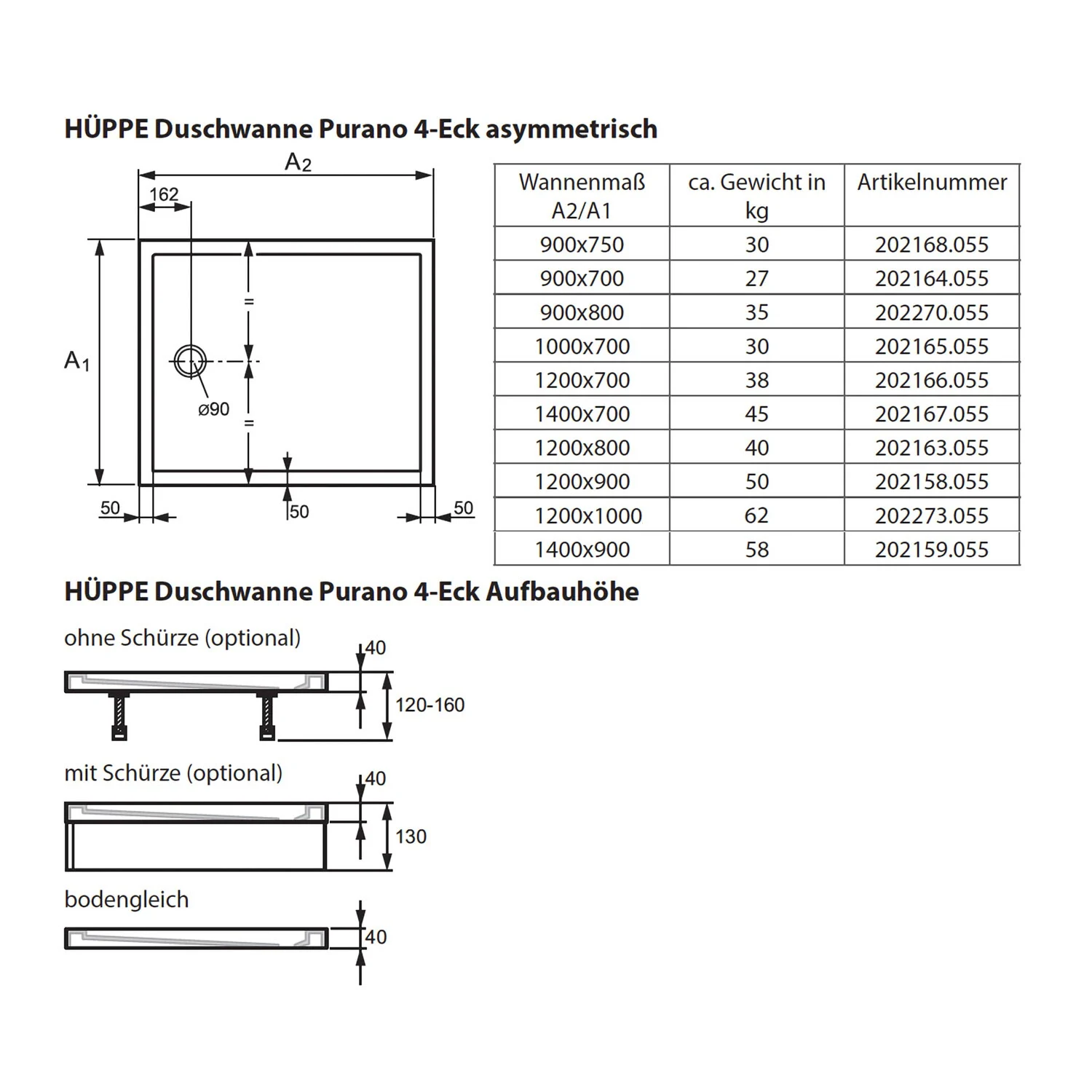 HÜPPE Purano 4-Eck Duschwanne 120 x 90 cm Bild 4