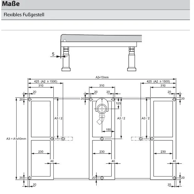 HÜPPE Flexibles Fußgestell 80 x 80-180 cm für EasyStep und EasyFlat Duschwannen Bild 2