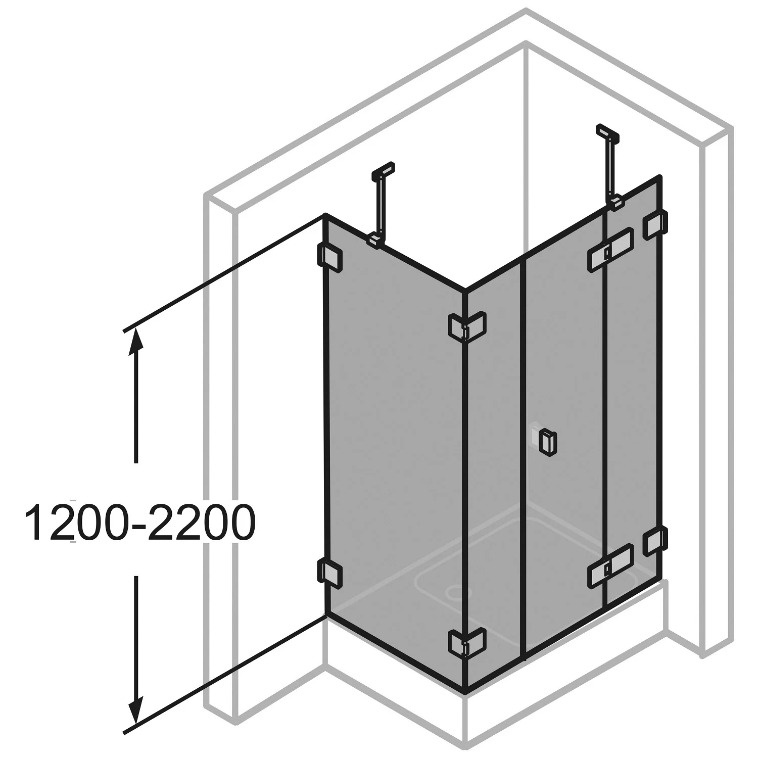 HÜPPE SolvaPro Schwingtür mit festem Segment mit Nebenteil und Seitenwand 120,1-330 x 200,1-220 cm, mit Anti-Plaque Bild 5